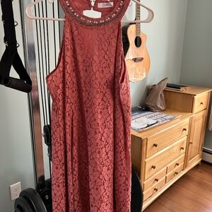 NWT Elegant Lace Coral Dress, size L